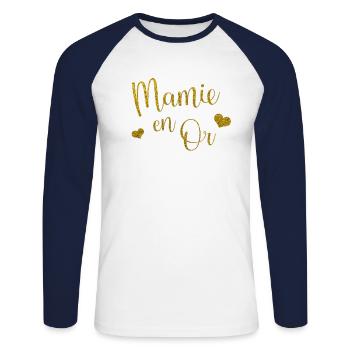 Mamie Fete des Grand Meres Cadeau Grand Mere Mamie - T-shirt baseball manches longues Homme - blanc/marine - Devant - Nik (191cm)