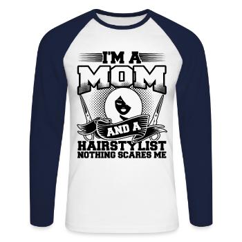 Je suis maman et un tyliste Nothing Scares Me - T-shirt baseball manches longues Homme - blanc/marine - Devant - Nik (191cm)