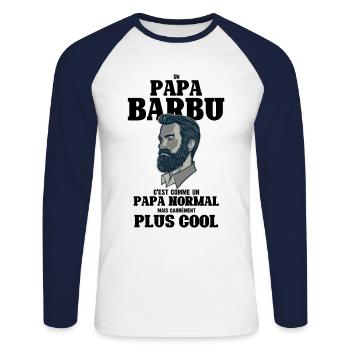 Un papa barbu c'est comme un papa normal mais carr - T-shirt baseball manches longues Homme - blanc/marine - Devant - Nik (191cm)