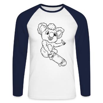 Koala Skater Skateboard Drawing - Unisex Long Sleeve Baseball T-Shirt - white/navy - Front - Nik (191cm)