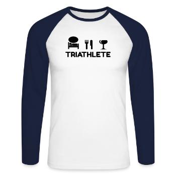 Triathlète vin - T-shirt baseball manches longues Homme - blanc/marine - Devant - Nik (191cm)