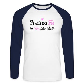 Je Suis Une Fée La Fée Pas Chier - T-shirt baseball manches longues Homme - blanc/marine - Devant - Nik (191cm)