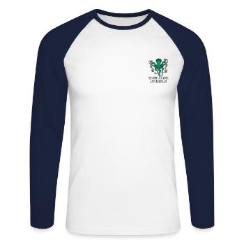 Entspannt achtarmig einen reinorgeln Saufen Bier - Unisex Baseballshirt langarm - Weiß/Navy - Vorne - Nik (191cm)