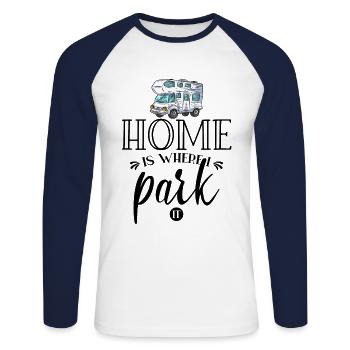 Camping-car Camping - T-shirt baseball manches longues Homme - blanc/marine - Devant - Nik (191cm)