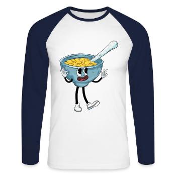 Müsli - Unisex Baseballshirt langarm - Weiß/Navy - Vorne - Nik (191cm)