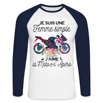 Femme Simple Qui Aime La Moto Et L'apéro - T-shirt baseball manches longues Homme - blanc/marine - Devant - Nik (191cm)