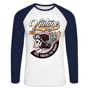 Biker Skull Vintage Motorcycles - Unisex Baseballshirt langarm - Weiß/Navy - Vorne - Nik (191cm)
