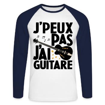Je Peux Pas J'ai Guitare Drôle Guitare - T-shirt baseball manches longues Homme - blanc/marine - Devant - Nik (191cm)