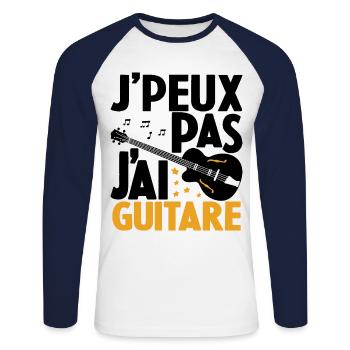 Je Peux Pas J'ai Guitare Drôle Guitare - T-shirt baseball manches longues Homme - blanc/marine - Devant - Nik (191cm)