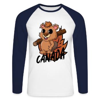 Castor du Canada - T-shirt baseball manches longues Homme - blanc/marine - Devant - Nik (191cm)