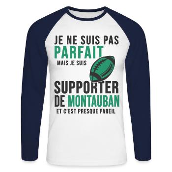 supporter rugby stade Montauban club Montalbanaise - T-shirt baseball manches longues Homme - blanc/marine - Devant - Nik (191cm)