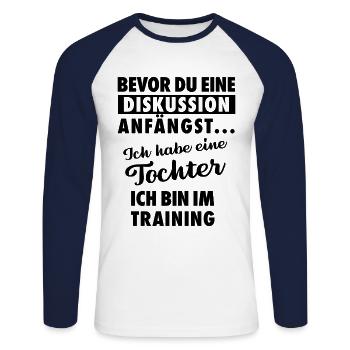Ich habe eine Tochter - Vater und Tochter - Unisex Baseballshirt langarm - Weiß/Navy - Vorne - Nik (191cm)
