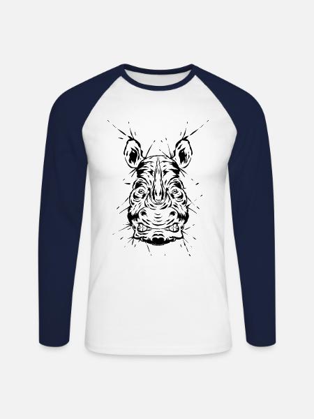 Nashorn - Unisex Baseballshirt langarm - Weiß/Navy