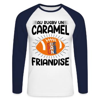 Au Rugby Un Caramel C'est Pas Une Friandise - T-shirt baseball manches longues Homme - blanc/marine - Devant - Nik (191cm)
