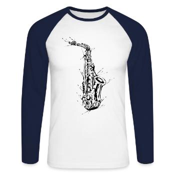 Saxophone - T-shirt baseball manches longues Homme - blanc/marine - Devant - Nik (191cm)