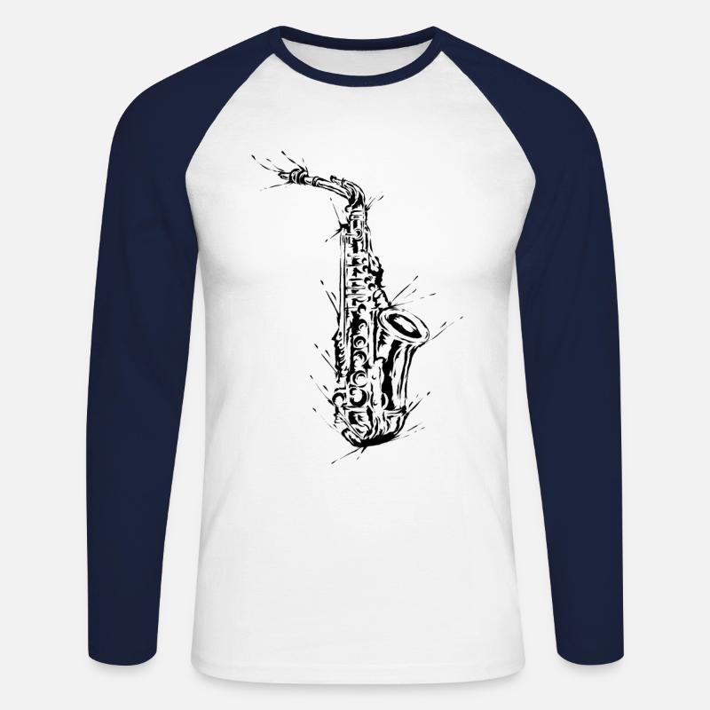 Saxofon - Unisex Baseballshirt langarm - Weiß/Navy
