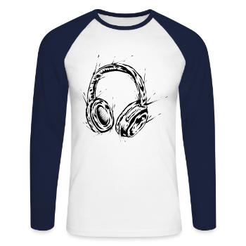 Casque DJ - T-shirt baseball manches longues Homme - blanc/marine - Devant - Nik (191cm)