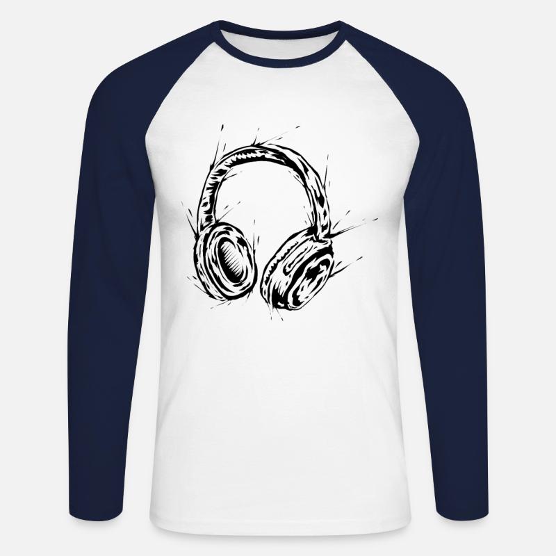 Kopfhörer DJ - Unisex Baseballshirt langarm - Weiß/Navy