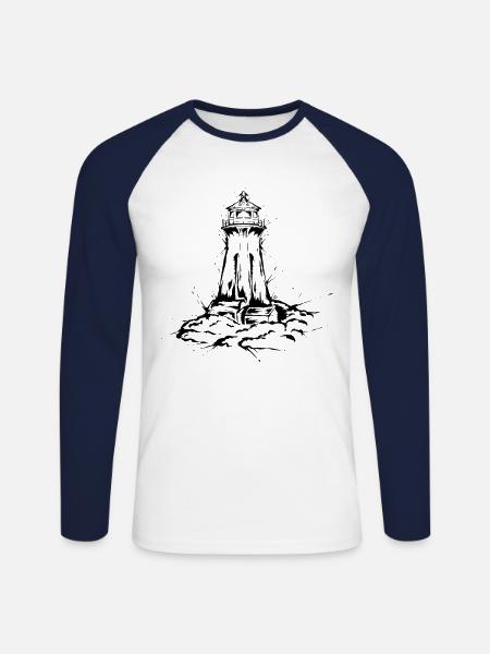 Lighthouse - Unisex Long Sleeve Baseball T-Shirt - white/navy