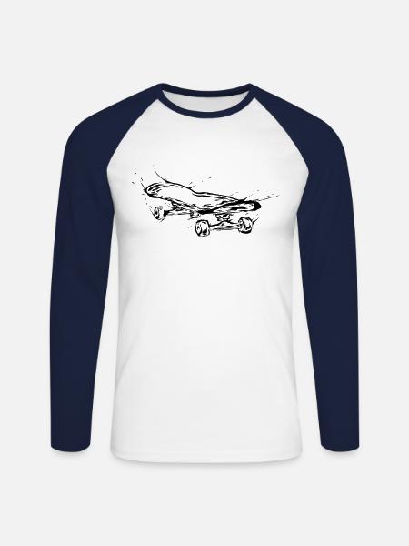 Skater Skateboard - Unisex Long Sleeve Baseball T-Shirt - white/navy