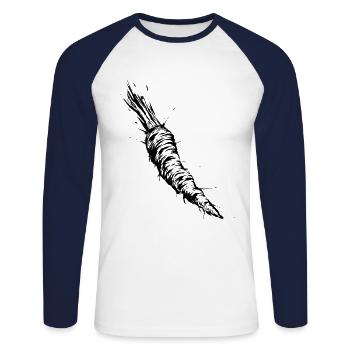 Karotte - Unisex Baseballshirt langarm - Weiß/Navy - Vorne - Nik (191cm)