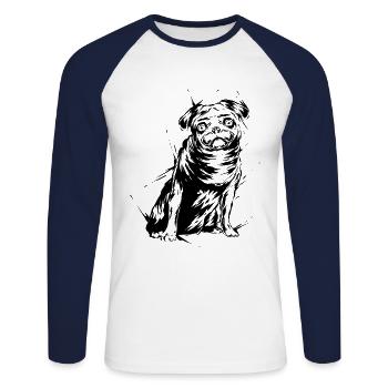 Mops - Unisex Baseballshirt langarm - Weiß/Navy - Vorne - Nik (191cm)
