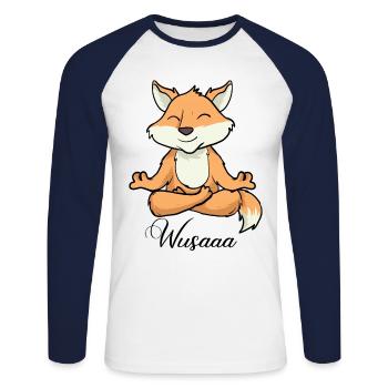 Auszeit Durchatmen Wusaaa Fuchs - Unisex Baseballshirt langarm - Weiß/Navy - Vorne - Nik (191cm)