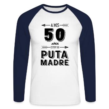 A Mis 50 Años Estoy bien, cumpleaños - T-shirt baseball manches longues Homme - blanc/marine - Devant - Nik (191cm)