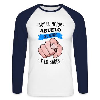 Soy El Mejor Abuelo Del Mundo Y Lo Sabes - T-shirt baseball manches longues Homme - blanc/marine - Devant - Nik (191cm)
