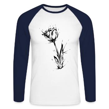 Fleur de tulipe - T-shirt baseball manches longues Homme - blanc/marine - Devant - Nik (191cm)