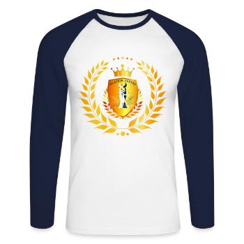 PLAISIR INFINI Les Mains Astrale Royal - T-shirt baseball manches longues Homme - blanc/marine - Devant - Nik (191cm)