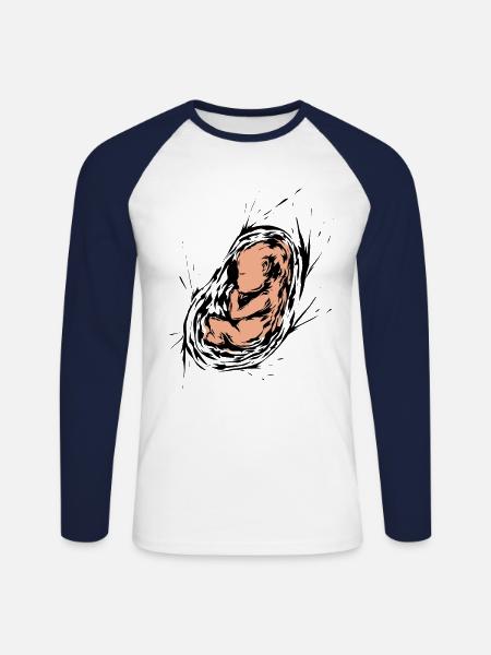 Grossesse Bébé Embryon - T-shirt baseball manches longues Homme - blanc/marine