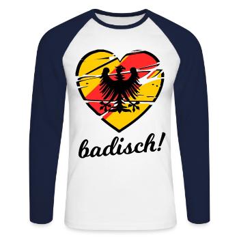 Ein Herz für Badische - Unisex Baseballshirt langarm - Weiß/Navy - Vorne - Nik (191cm)