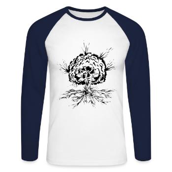 Arbre avec des racines - T-shirt baseball manches longues Homme - blanc/marine - Devant - Nik (191cm)