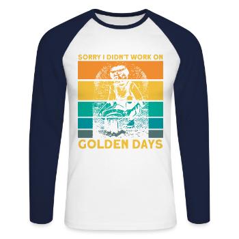 Gold Panner Gold Miner Gold Digger Gift - Unisex Long Sleeve Baseball T-Shirt - white/navy - Front - Nik (191cm)