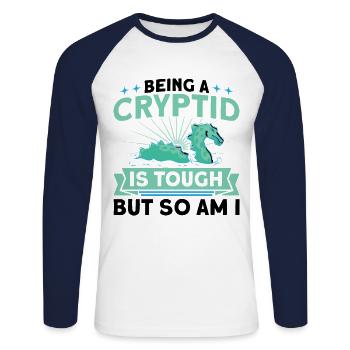 Cryptozoologie Kryptoide Monster Nerd Cadeau - T-shirt baseball manches longues Homme - blanc/marine - Devant - Nik (191cm)