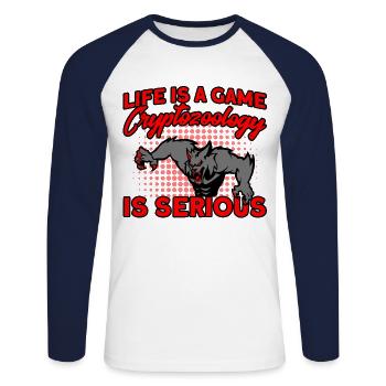 Cryptozoologie Kryptoide Monster Nerd Cadeau - T-shirt baseball manches longues Homme - blanc/marine - Devant - Nik (191cm)