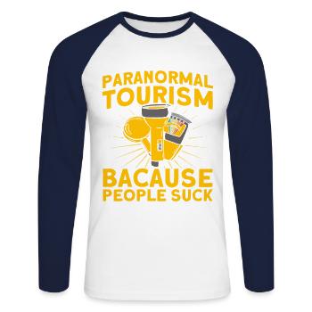Haunted House Ghost Hunter Ghost Hunt Gift - Unisex Long Sleeve Baseball T-Shirt - white/navy - Front - Nik (191cm)