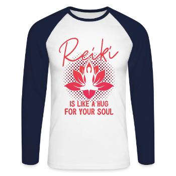 Symbole Reiki Maître Reiki Cadeau de Cristal Reiki - T-shirt baseball manches longues Homme - blanc/marine - Devant - Nik (191cm)