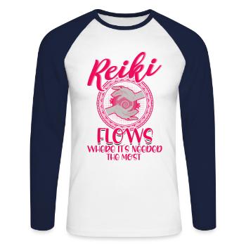 Symbole Reiki Maître Reiki Cadeau de Cristal Reiki - T-shirt baseball manches longues Homme - blanc/marine - Devant - Nik (191cm)