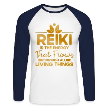 Symbole Reiki Maître Reiki Cadeau de Cristal Reiki - T-shirt baseball manches longues Homme - blanc/marine - Devant - Nik (191cm)