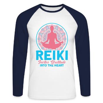 Symbole Reiki Maître Reiki Cadeau de Cristal Reiki - T-shirt baseball manches longues Homme - blanc/marine - Devant - Nik (191cm)