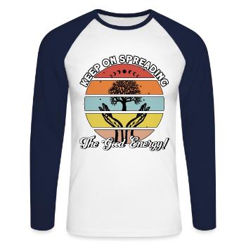 Symbole Reiki Maître Reiki Cadeau de Cristal Reiki - T-shirt baseball manches longues Homme - blanc/marine - Devant - Nik (191cm)