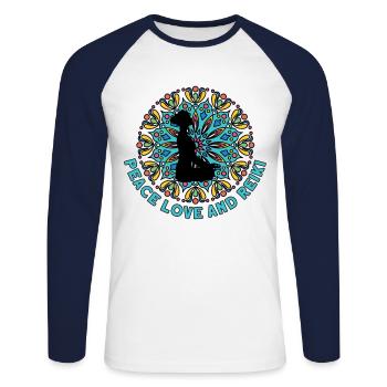 Symbole Reiki Maître Reiki Cadeau de Cristal Reiki - T-shirt baseball manches longues Homme - blanc/marine - Devant - Nik (191cm)
