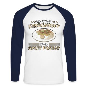 Noodles Noodle Lover Lasagne Spaghetti Cadeau - T-shirt baseball manches longues Homme - blanc/marine - Devant - Nik (191cm)