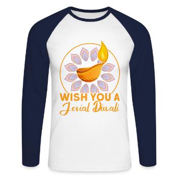 Diwali Hindus Sikh Fest der Lichter Geschenk - Unisex Baseballshirt langarm - Weiß/Navy - Vorne - Nik (191cm)
