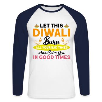 Diwali Hindus Sikh Fest der Lichter Geschenk - Unisex Baseballshirt langarm - Weiß/Navy - Vorne - Nik (191cm)