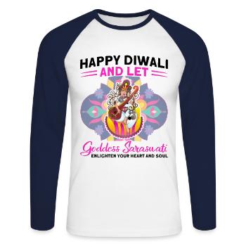 Diwali Hindus Sikh Festival of Lights Cadeau - T-shirt baseball manches longues Homme - blanc/marine - Devant - Nik (191cm)
