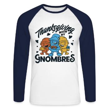 Thanksgiving Funny Gnomes Costume Autumn - Unisex Long Sleeve Baseball T-Shirt - white/navy - Front - Nik (191cm)