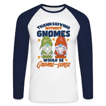 Thanksgiving Funny Gnomes Costume Autumn - Unisex Long Sleeve Baseball T-Shirt - white/navy - Front - Nik (191cm)